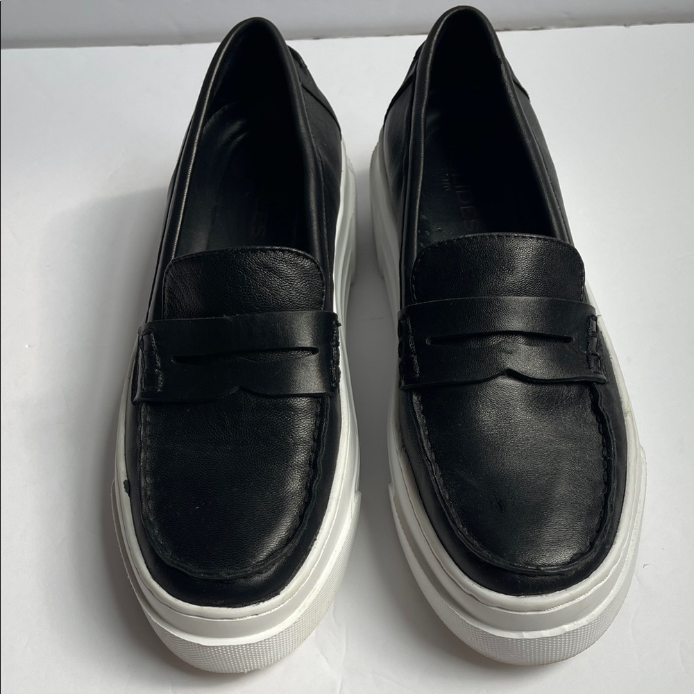 J/Slides‎ Black Leather Platform Loafers 8